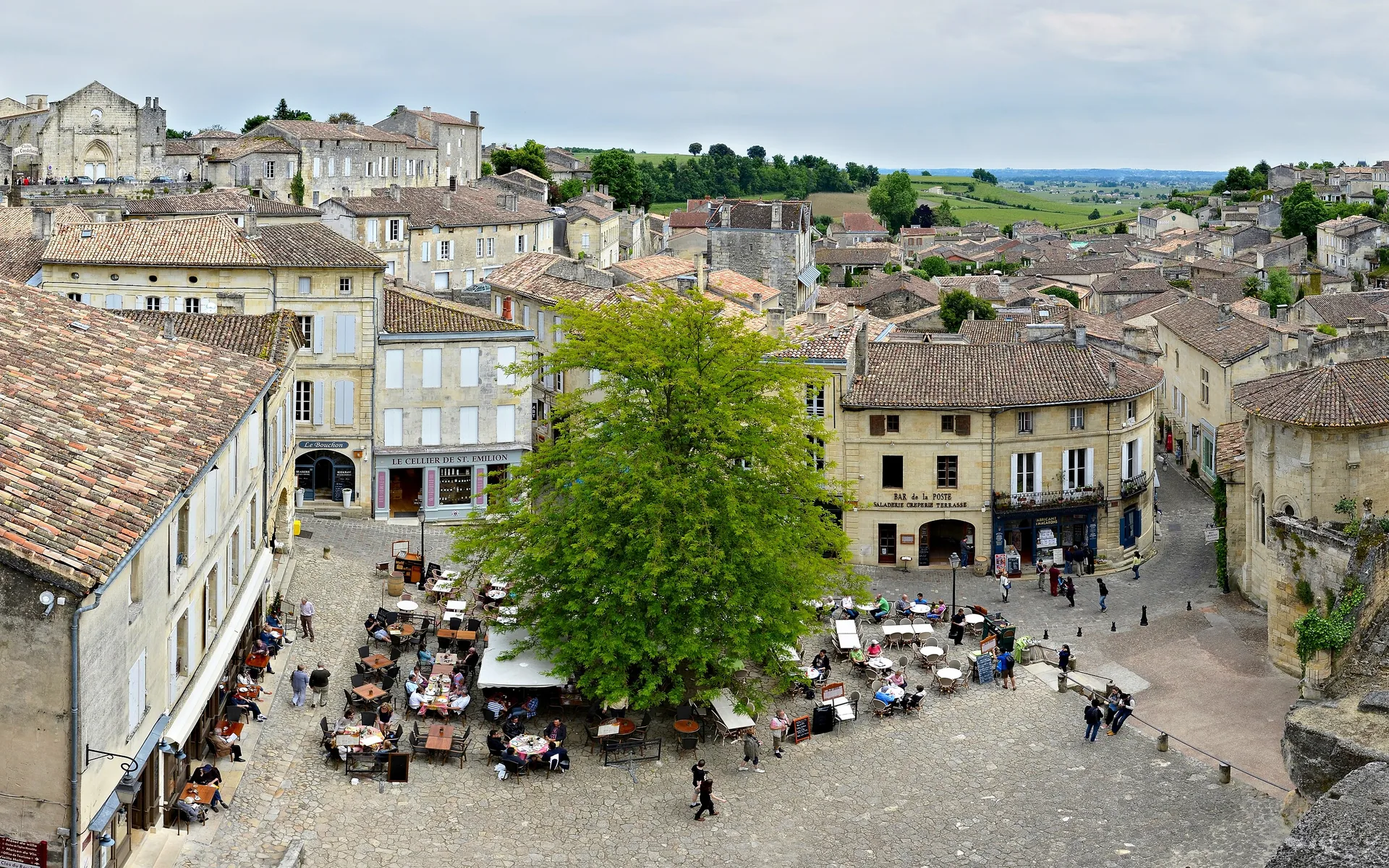 The medieval village of Saint-Émilion above its vineyards, Bordeaux, France
